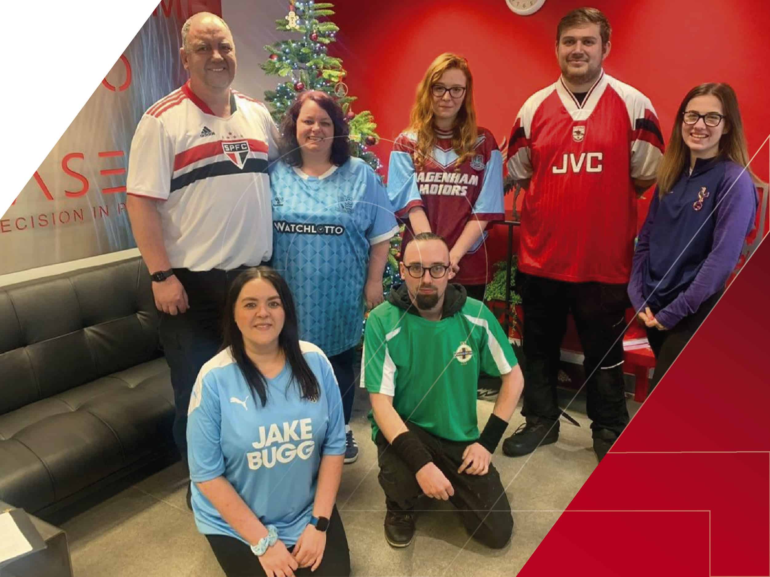 Laser 24 team sporting football shirts for charity