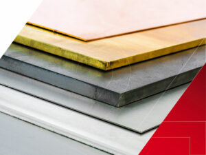 stack of different types of metal sheets for laser cutting